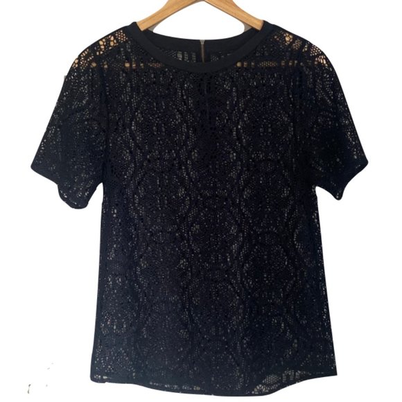 Banana Republic Navy Lace Short Sleeve Top SMALL - Picture 2 of 5